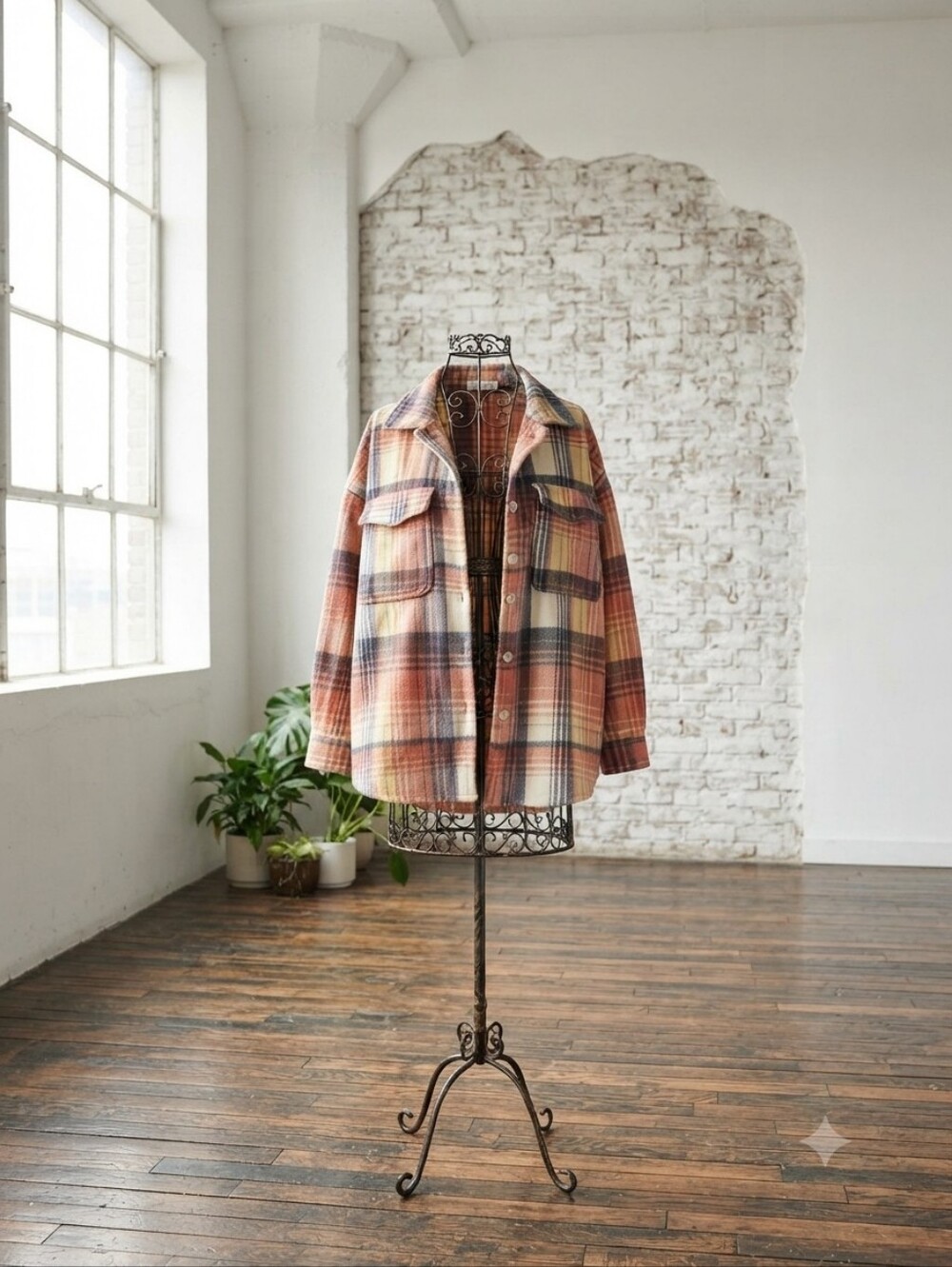 Lightweight Plaid Shirt Jacket in Rust Multi
